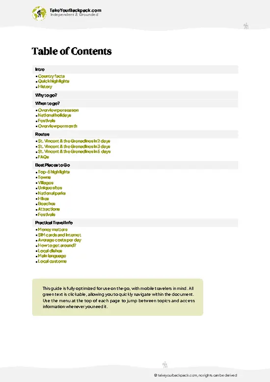 example page 2 from our offline Travel Guide for Saint Vincent and the Grenadines